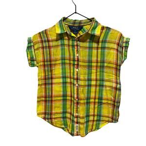 Polo Ralph Lauren Shirt Button Down Girls Sz 8 Gauzy Plaid  Yellow